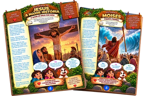 Mockup das páginas de Jesus, a Maior História, e de Moisés