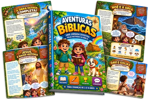 Material Aventuras Bíblicas com páginas das histórias